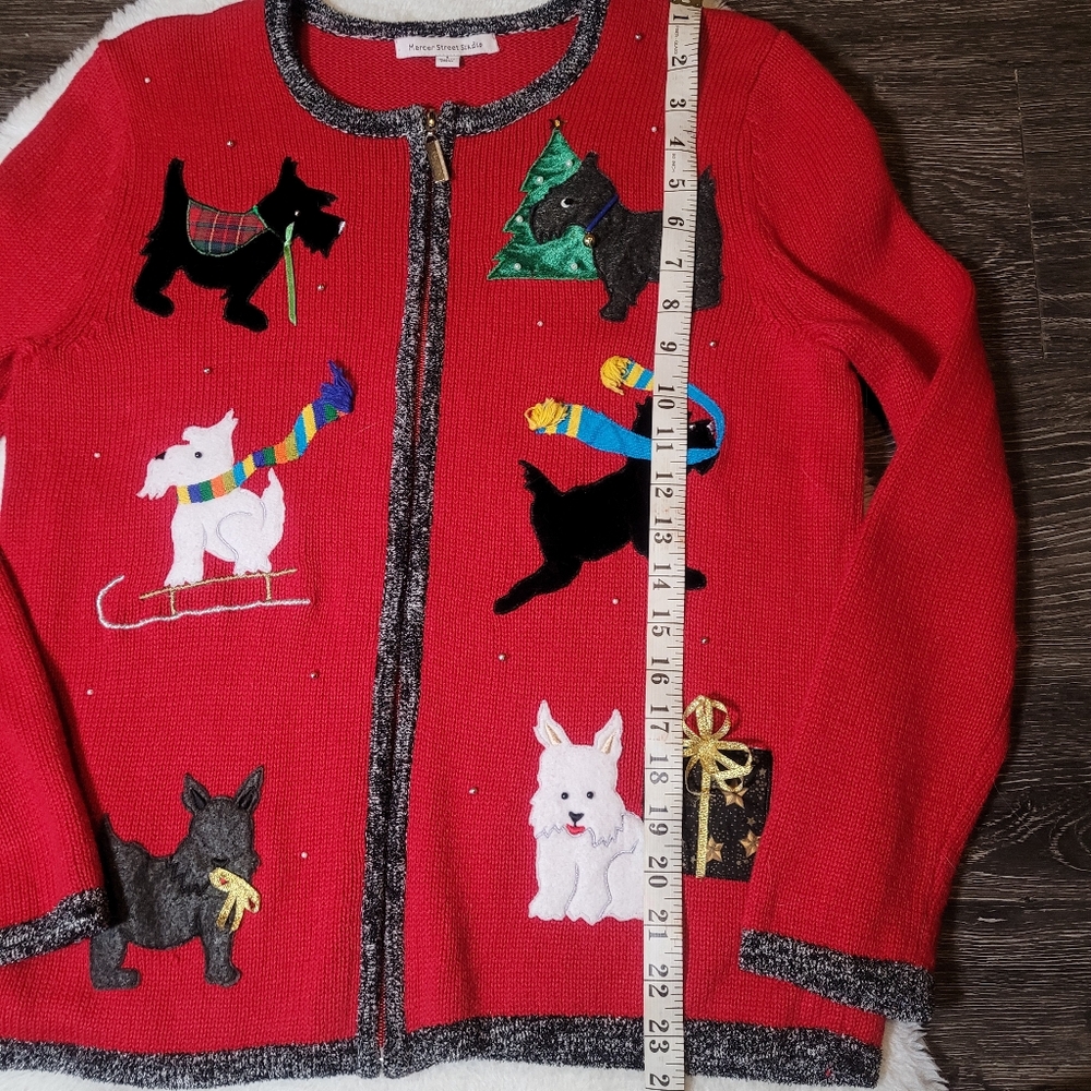 Vintage Ramie And Cotton Festive Scotties Christmas Zip-up Cardigan In Red Sz S - Picture 5 of 6